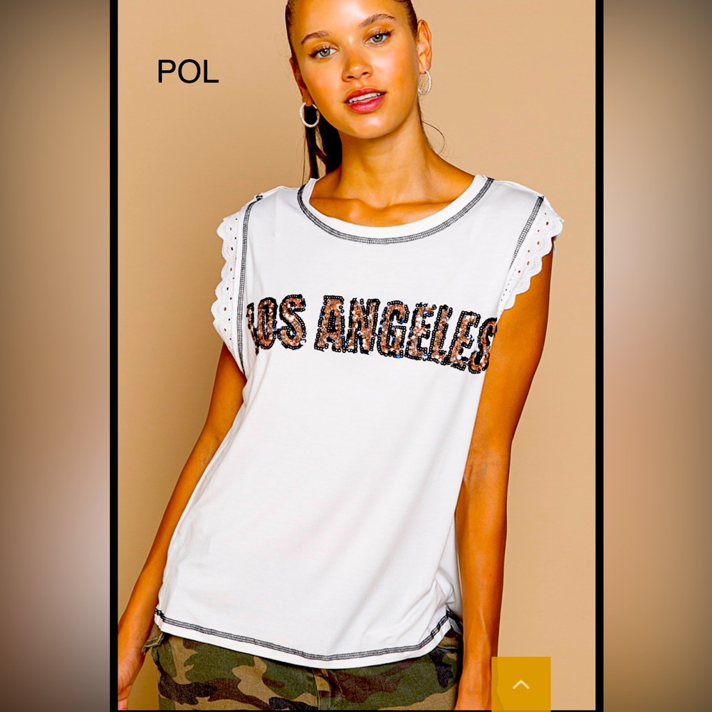 POL White Los Angeles Short Sleeve Tee size L